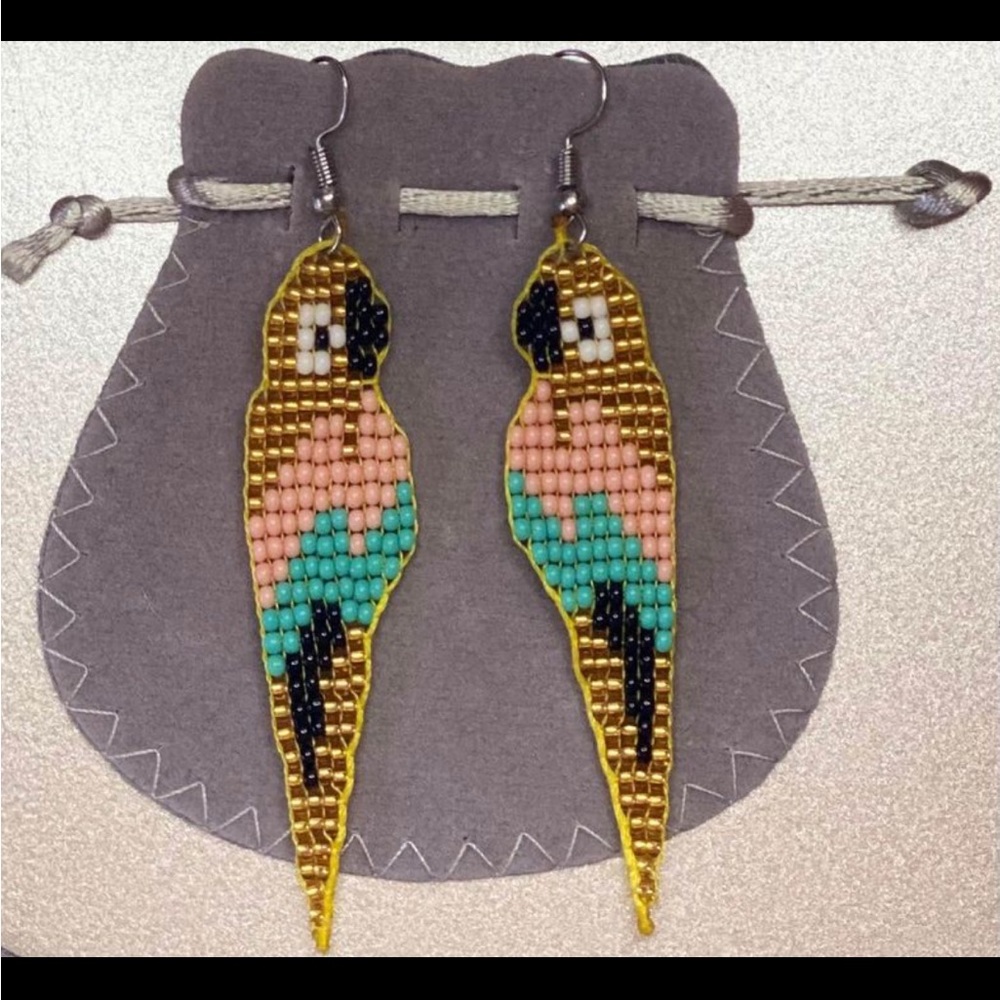 Artisanal hand woven colorful beaded earrings